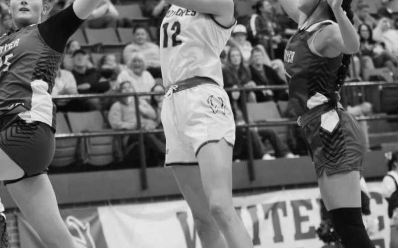LAY-IN - Whiteface Lady Lope Abi Soliz shot the ball quickly for the two points during the team’s game against the Smyer Lady Cats at home. (Staff photo by Aalijah Soliz)
