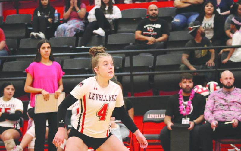 DEFENSE - Loboette Maddie Stafford got ready to play defense during the teams dominant win over the Sweetwater Lady Mustangs this past Tuesday. (Staff photo by Aalijah Soliz)
