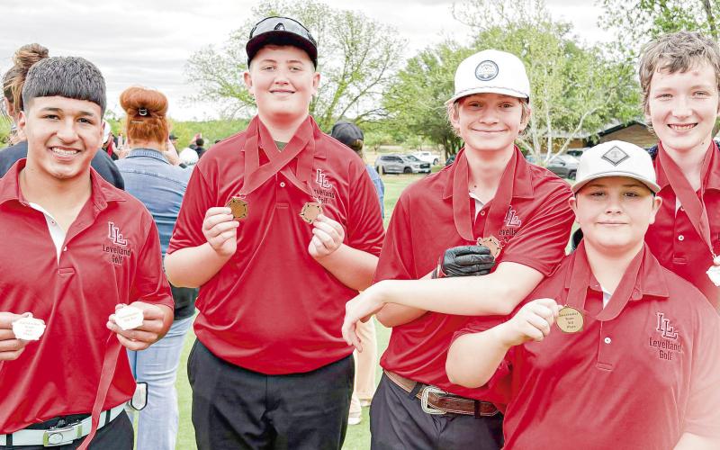 - The Levelland Middle School boys golf team placed third as a team this past weekend in Sweetwater. Pictured above in no particular order is Cody Grissom, Bentley Gamez, Tyler Williams, Mathew Lara and Jarrett Abernathy. Individually, Grissom placed third and Gamez placed fifth. (Photo provided by Levelland ISD)