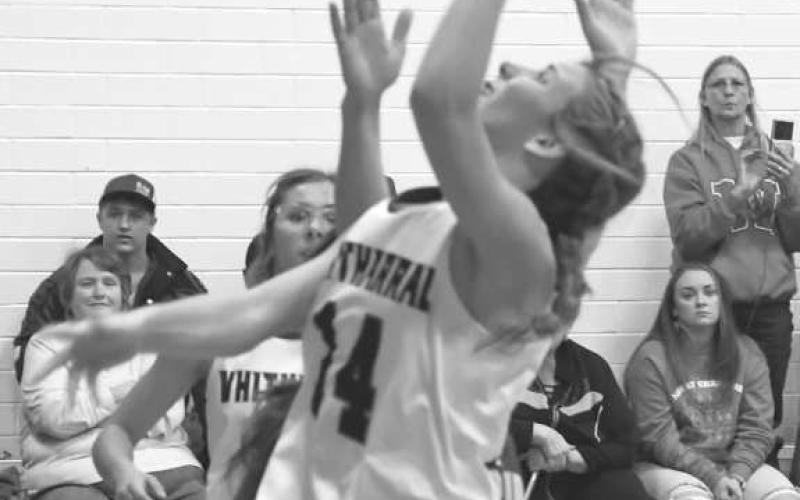 STRENGTH- Whitharral’s Paige Smith was the offensive most valuable player in the Whitharral Invitational High School Basketball Tournament last weekend. The Lady Panthers not only went 3-0 in the tournament, but are ranked 20th in the newest Texas Association of Basketball Coaches’ poll. (Staff photo by Jay Kelley)