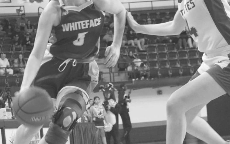 TOO QUICK - Whiiteface Lady Lope Jaedyn Rector drove past her defender during the team’s last game against the Nazareth Swiftettes in their regional semi-finals matchup at SPC. (Staff photo by Aalijah Soliz)