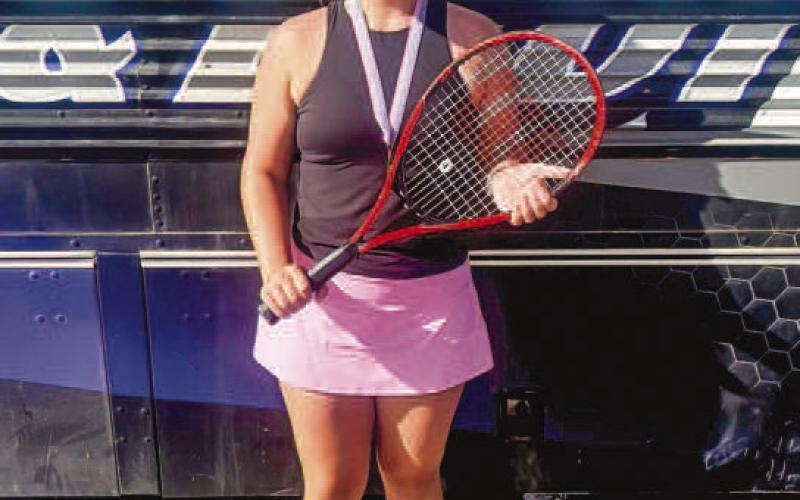OWNING THE COURT - Smyer Lady Cat Kaia Brandon placed third in the singles bracket she competed in during the SCPHEA Tennis Tournament in Levelland. (Photo courtesy of Smyer ISD)