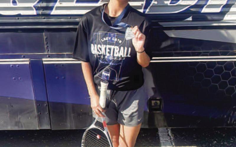 MEDAL EARNING PERFORMANCE- Smyer Lady Cat Paloma Escamilla placed second in the upper division girls single bracket during the SCPHEA Tennis Tournament. (Photo courtesy of Smyer ISD)