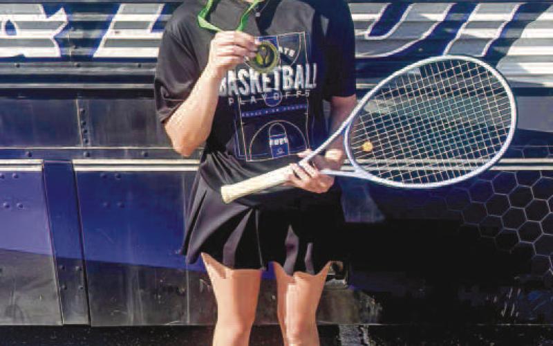 STAYING COMPETITIVE - Smyer Lady Cat Maegan Smith placed third in the bracket she competed in during the SCPHEA Tennis Tournament in Levelland, Wednesday. (Photo courtesy of Smyer ISD)