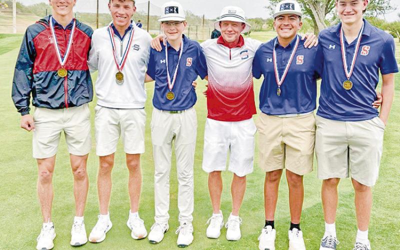 STATE BOUND - The Sundown Roughnecks golf team is headed to the State Tournament after qualifying with a third place finish at Regionals this past Monday and Tuesday at the Palo Duro Golf Course. Pictured in no particular order is Isaiah Igo, Drew Igo, Brock Bufe, Landry Farrar, Axel Garcia and Coach Kyle Igo. (Photo provided by Sundown ISD)