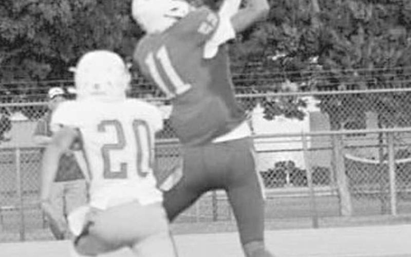 CATCH IN STRIDE - Cesar Chavez had the only Whiteface catch of the night for a 25-yard gain in a 600 shellacking of the visiting Boys’ Ranch Roughriders in UIL high school six-man football action last Friday. The no. 4 Antelopes will host no. 13 Klondike on Friday at 7:30 p.m. (Photo by Holly Crutcher)