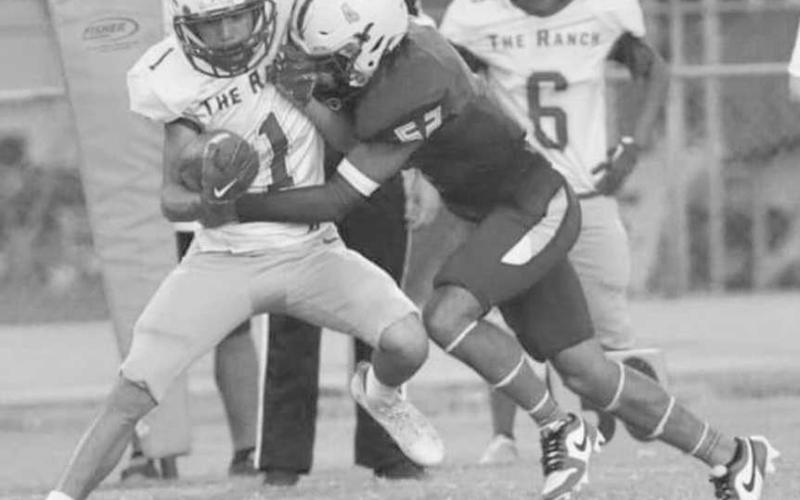 WRAP UP - Jeremiah Rendon had five tackles and a pick six (called back) for the no. 4 Whiteface Antelopes in a 60-0 home shutout of the Boys’ Ranch Roughriders in UIL high school six-man football action last Friday. The Antelopes will host no. 13 Klondike on Friday at 7:30 p.m. (Photo by Holly Crutcher)