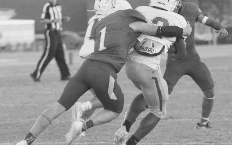 GET OVER HERE - Luke Gresham had two tackles and two assists for the no. 4 Whiteface Antelopes in a 60-0 win over the visiting Boys’ Ranch Roughriders in UIL high school six-man football action last Friday. The Antelopes will host no. 13 Klondike on Friday at 7:30 p.m. (Photo by Holly Crutcher)