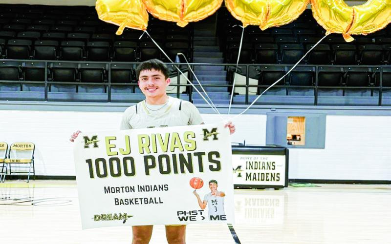 1,000 CAREER POINTS - Morton Indian EJ Rivas passed the 1,000 career points milestone in their game against Smyer this past Tuesday at Morton High School. Rivas eclipsed the milestone amidst a 22-point performance. (Staff photo by Jentezen Smith)