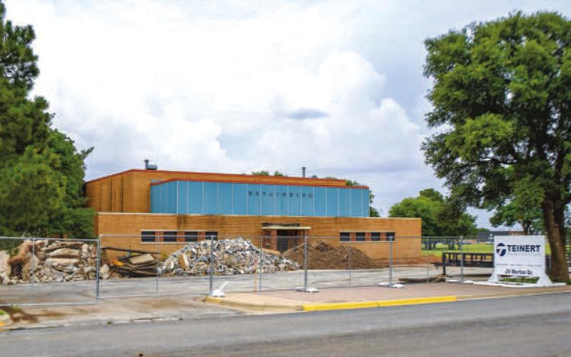 AQUATIC CENTER UPDATE - Construction crews have begun the demolition of the interior of the Natatorium or newly named Aquatic Center. The building is currently fenced off to the public while construction is on going. SPC President Dr. Robin Satterwhite informed the Board of Regents during their monthly meeting this month that progress has been steady with no concerns reported. (Staff photo by Dom Puente)