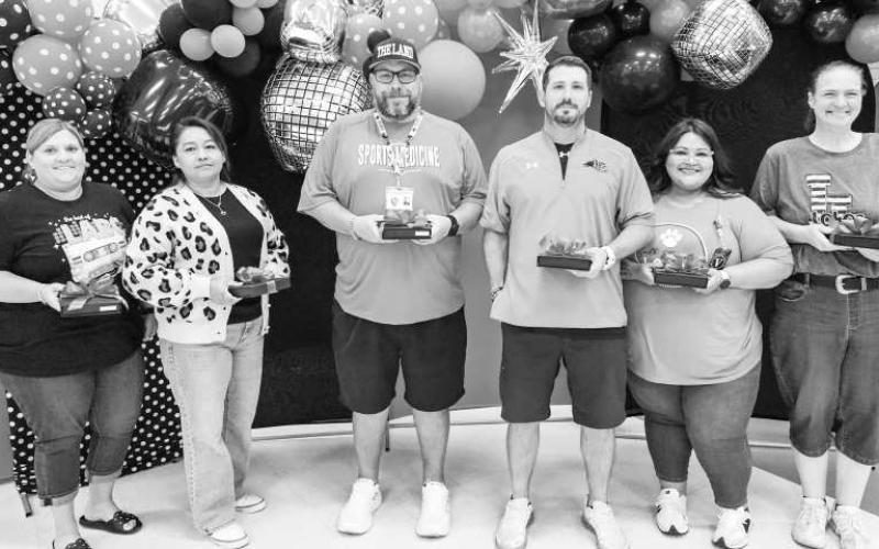 10 YEARS OF SERVICE - Levelland ISD held their employee banquet last week with several awards being given. These individuals were recognized for their 10 Years of Service (from right to left): Whitney Zubriate, Zenaida Luna, Mike Brogden, Chris Portwood, Valerie Martinez and Jennifer VanCleve. (Photo courtesy of Cristal Isaacks)