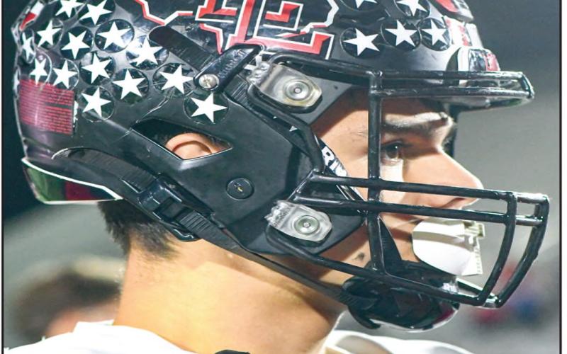 LOCKED IN - Levelland senior Julian Sanchez locks in during the pregame ceremonies before their game against Liberty this past Friday at Patriot Stadium. (Staff photo by Jentezen Smith)