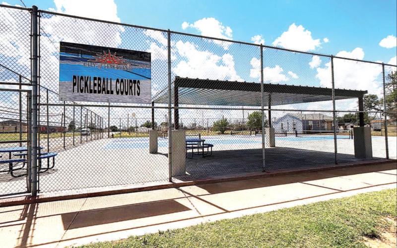 PICKLEBALL COURTS RENO COMPLETE - The City of Levelland Pickleball Court improvements are complete thanks to the Parks Department, Levelland Community Development Corporation (LCDC) and the Levelland City Council and their commitment to improving the community’s park facilities. The newly resurfaced courts are ready for action. The courts are complete with some picnic tables and large shaded area for those hot Texas days. (Staff photo)
