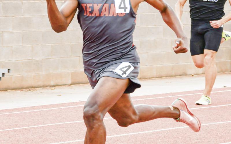 FINISH STRONG - SPC’s Joshem Sylvester finishes the end of his 400-meter race strong this past Friday at the SPC Alumni Elite Invitational at the SPC track complex. (Staff photo by Jentezen Smith)