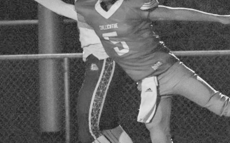 AGGRESSIVE CATCH - Bulldog Jose Avalos caught the ball over the defender in the endzone last Thursday in Motley County in the team’s win. (Staff photo by Aalijah Soliz)