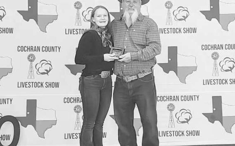 GRAND SR GOAT SHOWMAN - During the Cochran County Livestock Show, Emma Kerby earned Grand Sr. Goat Showmanship. (Photo courtesy of Shay Butler)