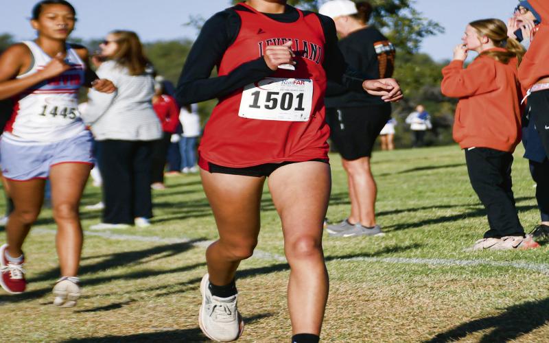 ENDING THE SEASON STRONG - Levelland freshman Valeria Villareal wrapped up her season with a 61st place finish and a personal-best time of 13:20.30 at the 4A Region 1 Cross Country Championship this past Tuesday at Mae Simmons Park. (Staff photo by Jentezen Smith)