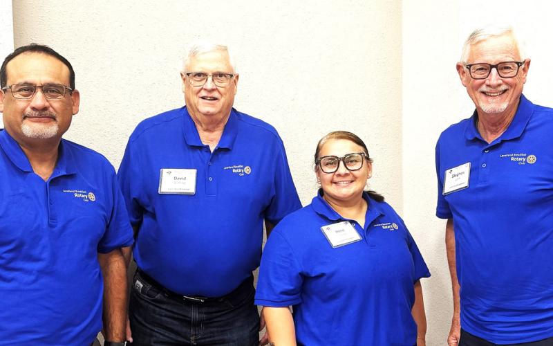 Levelland Breakfast Rotarians Jorge Lopez, David Rushing, Irene Tienda, Stephen John and Bill Powell (not shown) participated in the Rotary District 5730 Assembly hosted by District Gov. Jackie Mellen at South Plains College on Aug. 22. They joined other Rotarians from across the district to learn more about leadership, getting the most out of the Rotary brand, opportunities for international service, district events, the Rotary Foundation and building their club for impact.