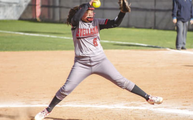 SHUTOUT PERFORMANCE - Loboette Danica Rivera put together a three-hit shut out against the Big Spring Lady Steers Wednesday evening. The home matchup opened district play for the Loboettes. Rivera would allow three hits and four walks while earning eight strikeouts. The Loboettes traveled to Snyer to face off against the Lady Tigers Friday evening. Levelland will continue their road play in San Angelo, March 25 against the Lakeveiw Maidens at 5 p.m. (Staff photo by Dom Puente)