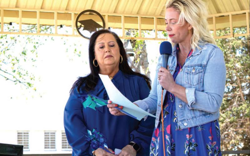 CHILD ABUSE AWANRESS— County Judge Sharia Baldridge and Mayor Breann Buxkemper spoke at the Hockley county Child Welfare Board event on Wendemsday that highlighted child abuse awwmess(Staff photo by Eric Venkatesan)