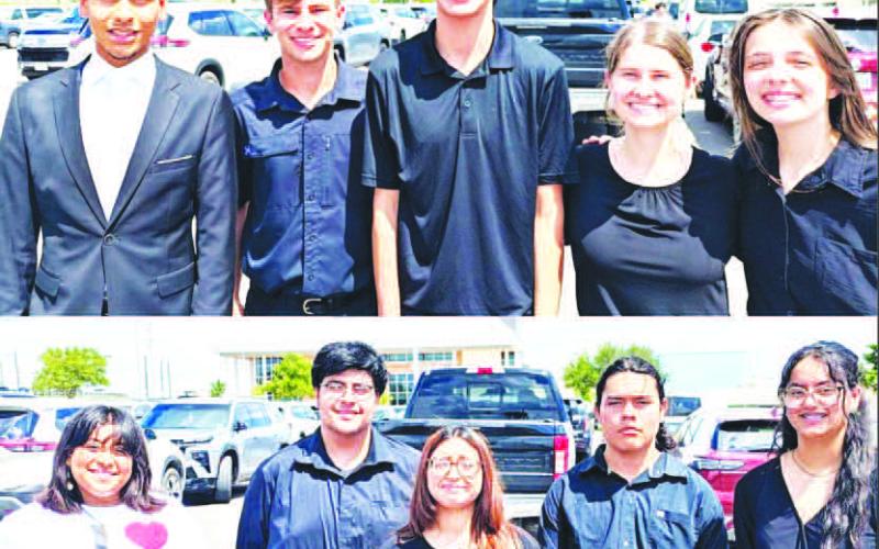 LHS BAND QUINTETS - LHS Lobo Band Brass Quintets, Division II, Texas State Solo &amp;amp; Ensemble Contest - Zoie Zuniga, Natalia Pena, Olivia Hinojosa, Marcus Romero, Victor Gutierrez, Brayden Perez, Nathan Ellis, Ada Niederhauser, Melodie Demel, and Saul Hernandez. (Levelland ISD photo)