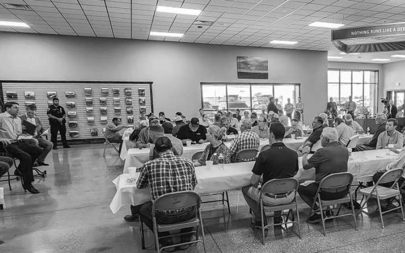 CONCERNED PRODUCERS - Producers from around the area had the opportunity to voice their concerns to Congressmen Jodey Arrington, Ronny Jackson and Mike Conoway who are currently working on the 2023 Farm Bill. Pictured are citizens who attended the update at South Plains Implement Thursday morning. (Staff photo by Dom Puente)