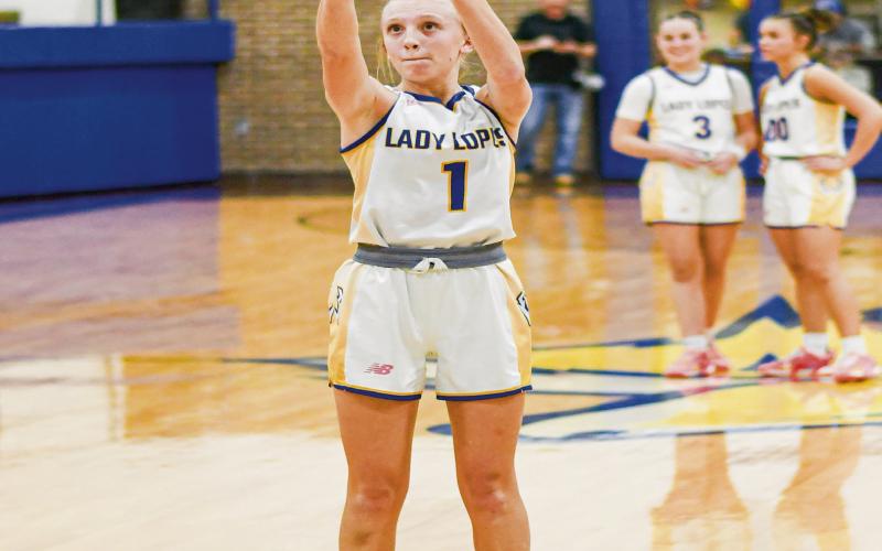 LEADING SCORER - Whiteface Lady Lope Emily Blankenship shoots a free throw during their game against Ropes at Whiteface High School. Blankenship would lead all scorers in the game with 26 points. (Staff photo by Jentezen Smith)