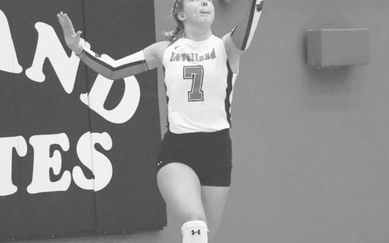 SERVE - Levelland Loboette Addisen Campbell served the ball this past Tuesday against the Denver City Lady Mustangs for their season opener. (Staff photo by Aalijah Soliz)