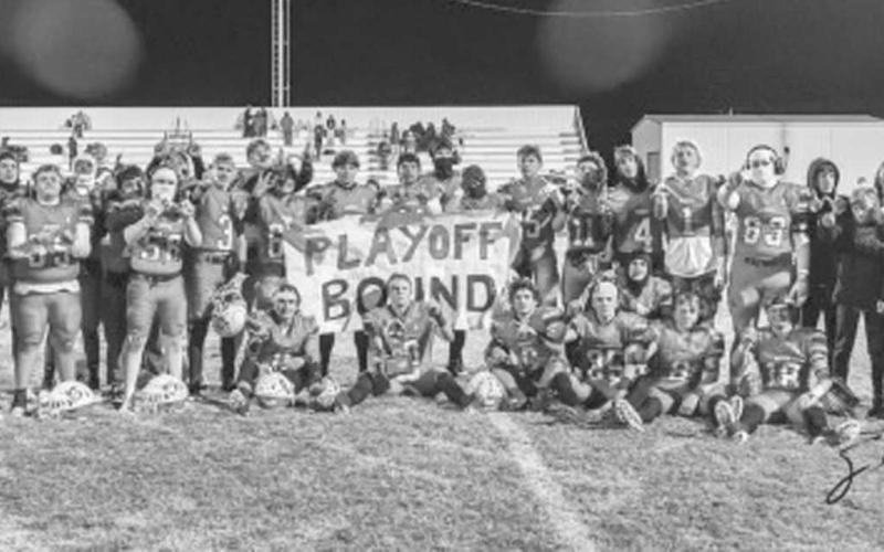 DISTRICT CHAMPS - The Ropes Eagles took a share of the district title after their big win against the Plains Cowboys 63-0, sharing the title with the Tahoka Bulldogs. The Eagles will take on the Sterling City Eagles this Friday in Snyder for the team’s first playoff game of the year at 7 p.m. (Photo courtesy of Donovan Martin)
