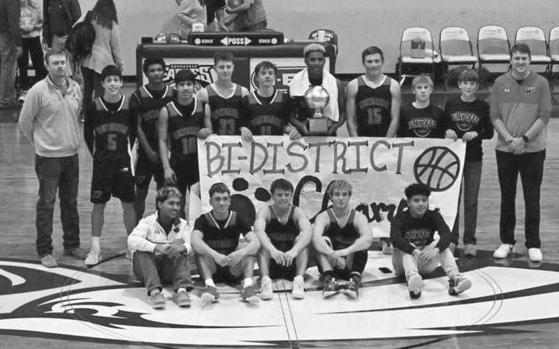 BI-DISTRICT CHAMPIONS - The Whitharral Panthers took on the Sands Mustangs for their Bi-District round of playoffs where the Panthers won big with a final score of 72-41 at Lubbock Roosevelt. The Panthers next game of the playoffs is TBD at the time of this writing. (Photo courtesy of Whitharral ISD)
