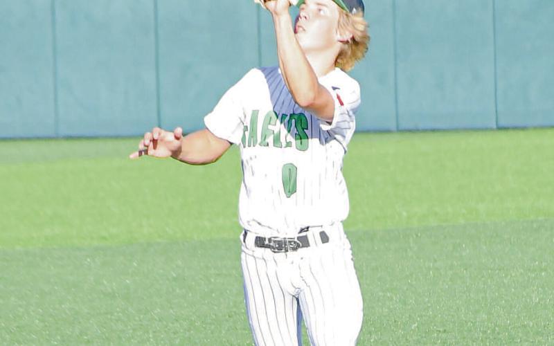 POP FLY OUT - Ropes Eagle Radley Partington makes an out on a pop fly during their game recently in the State Semifinals at Abilene Christian University. The Eagles played in the State Championship in Round Rock this past Thursday. (Staff photo by Jentezen Smith)