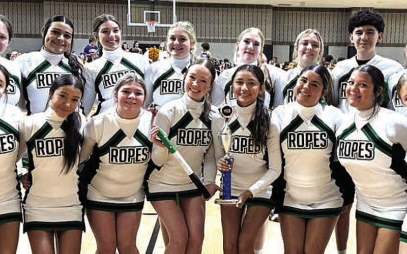 NCA CHEER CAMP - The Ropes Eagles Cheerleaders attended the NCA cheer camp and walked away with lots of hardware, receiving blue ribbons at every evaluation throughout the week. They received a spirit stick each day and brought home the trophy for Top Team Band Chant in the Large Varsity Division (Ropes ISD photo)