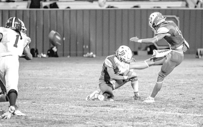 NEW RECORD - Ropes athlete Reese Williams set a new school record with a 43-yard field goal during the teams district opener. (Photo courtesy of Donovan Martin)