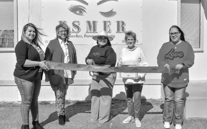 RIBBON CUTTING- ESMER held a ribbon cutting on Wednesday, February 14, Owner of ESMER is Esmeralda Medrand. Esmeralda moved to Levelland 19 years ago from Floida she has four boys and is very passionate about her business. ESMER will offer eye lash extensionss,waxing, and permanent make-up etc. In photo from left to right is Stephanie Rodriguz, Mary Siders, Esmeralda Medrano, Barbra Pinner, Janie Morales.Located at 111 Houston St. ( Staff photo by Emily Campos).