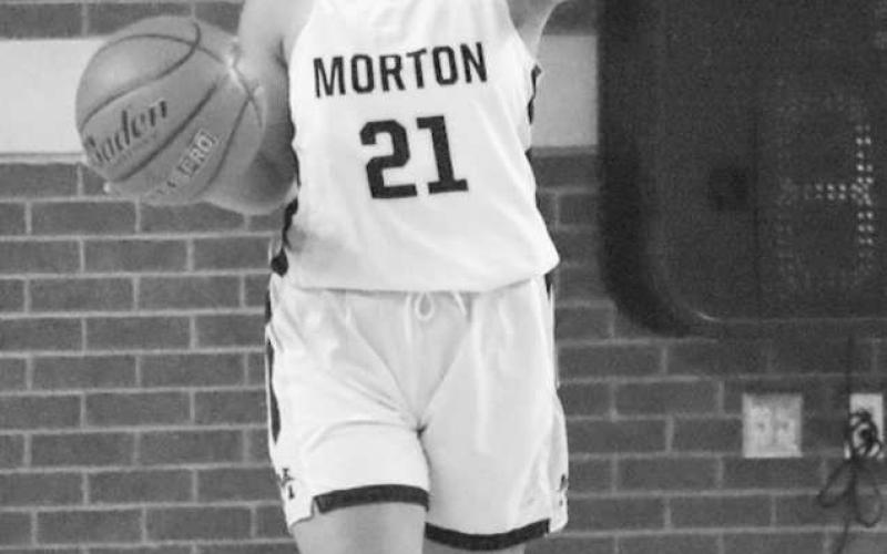 CAPTAIN - Morton Maiden Aerieana Rodriguez was controling her offense bring the ball down the court in the teams win against Seagraves. (Staff photo by Aalijah Soliz)