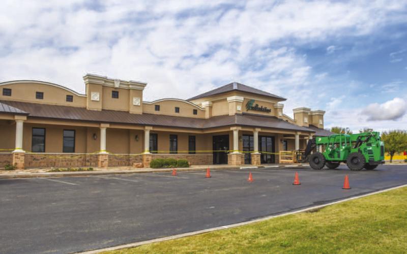 EXTERIOR WORK - First Bank and Trust in Levelland has been undergoing exterior work throughout the past couple of weeks. The bank has continued to operate normal business hours. (Staff photo by Evin Thomas)