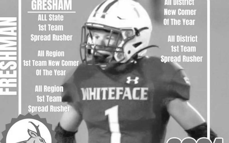 ALL STATE - Whiteface Antelope Luke Gresham earned All-State Honors in 1st Team Spread Rusher, All-Region 1st Team New Comer of the Year, All-Region 1st Team Spread Rusher, All-District New Comer of the Year and All-District 1st Team Spread Rusher. (Photo courtesy of Whiteface ISD)