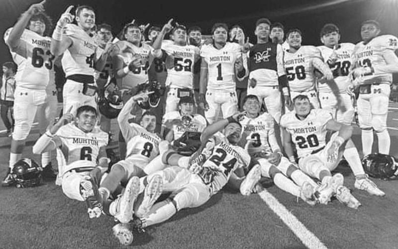 CHAMPIONS - The Morton Indians are UIL 2A-2 Bi-District High School Football Champions after a 31-22 win over Lockney in Hereford last Thursday night in Hereford. The Indians will face off against the Wellington Skyrockets this Thursday in Canyon at 4 p.m. (Photo courtesy of Morton ISD)
