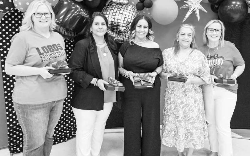 25 YEARS OF SERVICE - Levelland ISD held their employee banquet last week with several awards being given. These individuals were recognized for their 15 Years of Service (from right to left): Robyn Parkinson, Mary Bara, Jessica Coronado, Shirley Mendoza and Joanna Runkles (not pictured Mark Critchfield). (Photo courtesy of Cristal Isaacks)