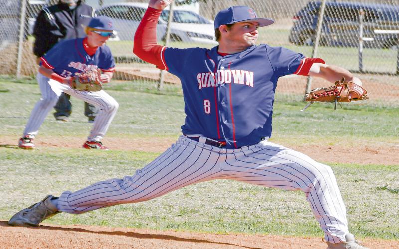ROSE DELIVERS - Sundown Roughneck Rian Rose delivers a pitch during their district baseball game against the Morton Indians this past Tuesday at Morton High School. (Staff photo by Jentezen Smith)