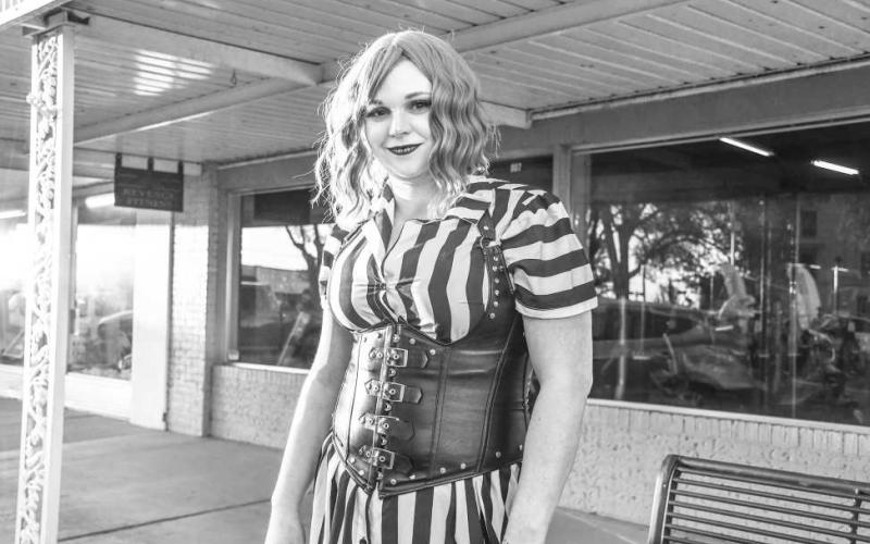 BEETLEJUICE – Katie Williams posed in her Halloween costume while watching Thursday’s Trunk or Treat event from Houston Street in downtown Levelland. (Staff photo by Evin Thomas)