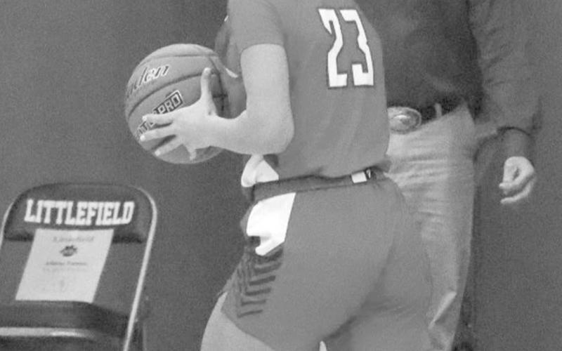 PLAYMAKER - Sundown Roughette Kyndal Taggart scanned the defense during the teams game against the Portales Lady Rams for the teams first game in the Littlefield Tournament. (Staff photo by Aalijah Soliz)