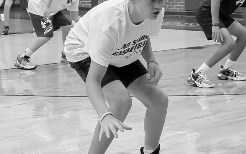 CONCENTRATION - Whiteface athlete Jaxon Hodge showed off his concentration skills during a basketball camp that Whiteface ISD held from May 23-26. Whiteface boys and girls athletes worked on fundamentals every day of the camp before holding competition to wrap up the end of the three day event. (Staff photo by Aalijah Soliz)