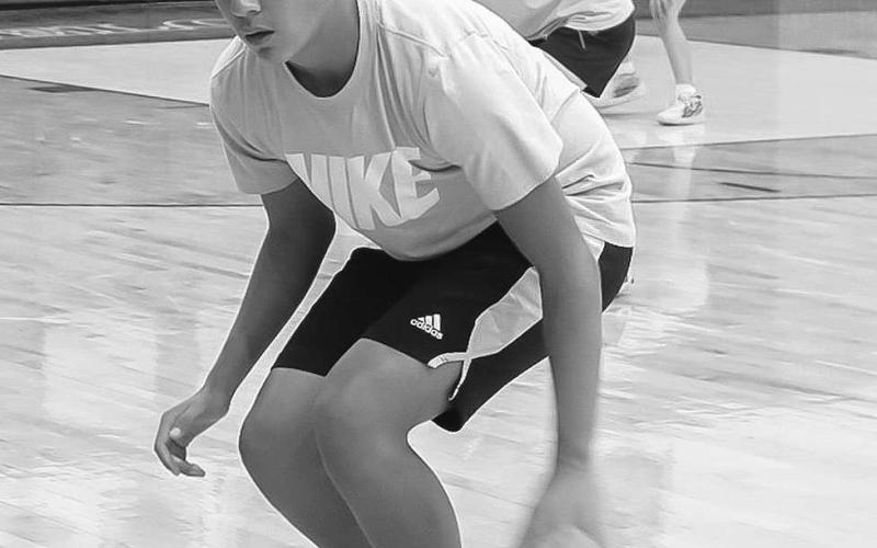 NICE DRIBBLING - Whiteface athlete Andres Guardiola practiced on his dribbling skills during the annual Whiteface basketball camp. (Staff photo by Aalijah Soliz)