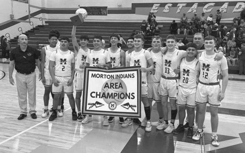 AREA CHAMPS - The Morton Indians took on the Lorenzo Hornets this past Friday in Lubbock for their area round matchup in basketball playoffs where the Indians won 54-48. Morton faced off against the Jayton Jaybirds this past Tuesday at Frenship High School for their regional quareterfinal matchup. (Photo courtesy of Morton ISD)