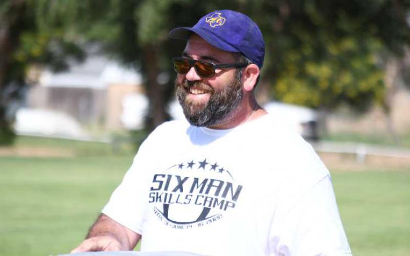 TREMENDOUS LOSS - The Anton community and Anton ISD is mourning the loss of Athletic Director and Head Coach Mattew Hoover. Hoover has become a well-known name around the west Texas community especially in the high school football ranks in six-man. Pictured is Coach Hoover during the 2022 Youth Football Camp in Anton. (Staff Photo by Dom Puente)