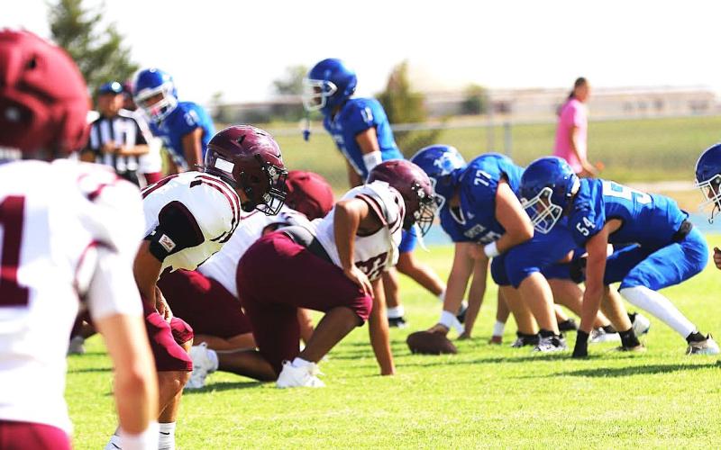 The Smyer Bobcats football team on the line and ready for regular season a to get
