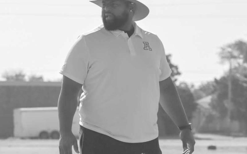 HEAD COACH - Head Anton Football Coach Brian Duncan talked over the drills with his team this past Monday at the Bulldog Field. (Staff photo by Aalijah Soliz)