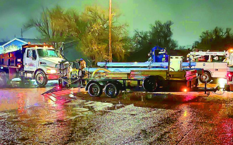 LATE NIGHT REPAIRS - The City of Levelland Water Department worked late into the night Thursday evening repairing leaks near Avenue D and 2nd Street, as well as 9th Street and Avenue E. Residents around the areas were informed that low water pressure could occur until the leaks were repaired. (Photo courtesy of City of Levelland)
