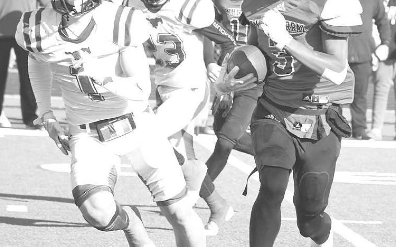 BIG RETURN- Brent Robinson had a 46 yard kick return for a Whitharral Panther touchdown in a 76-31 UIL Class 1A-2 high school football sem-final loss to the Benjamin Mustangs on Saturday in Hermleigh. The Panthers finish their season at 12-2. (Photo Courtesy of Jay Kelley)